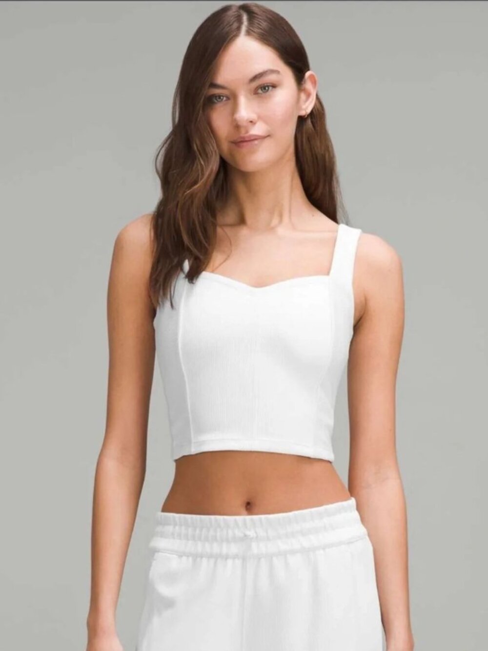 Lululemon Ribbed Softstreme Sweetheart Tank Top White Cropped Women's Size XS